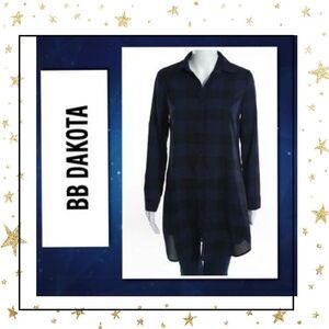 BB Dakota Navy Black Plaid Button Shirt Tank Set S